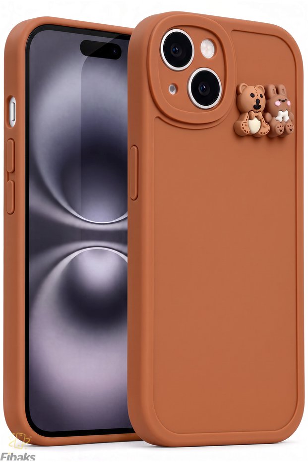 iPhone 14 Case Designed with Patterned Camera Protection, Teddy Bear and Rabbit Soft Silicone Cover