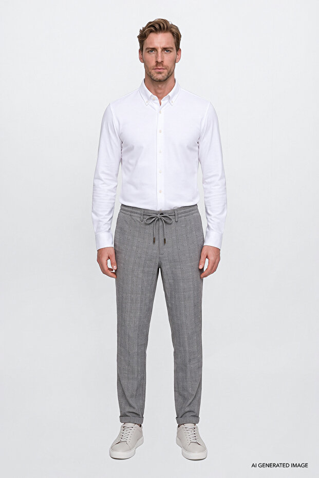 Tied Waist Regular Leg Slim Fit Navy Blue Men's Trousers Ace001252270_Lac