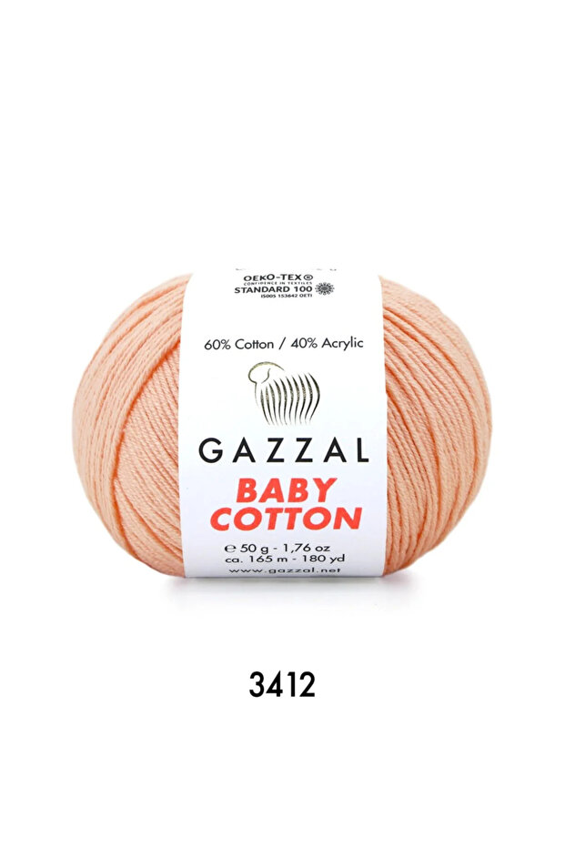 Baby Cotton 3412-Lightweight and Comfortable Cotton Yarn for Summer Projects - 5 Yards