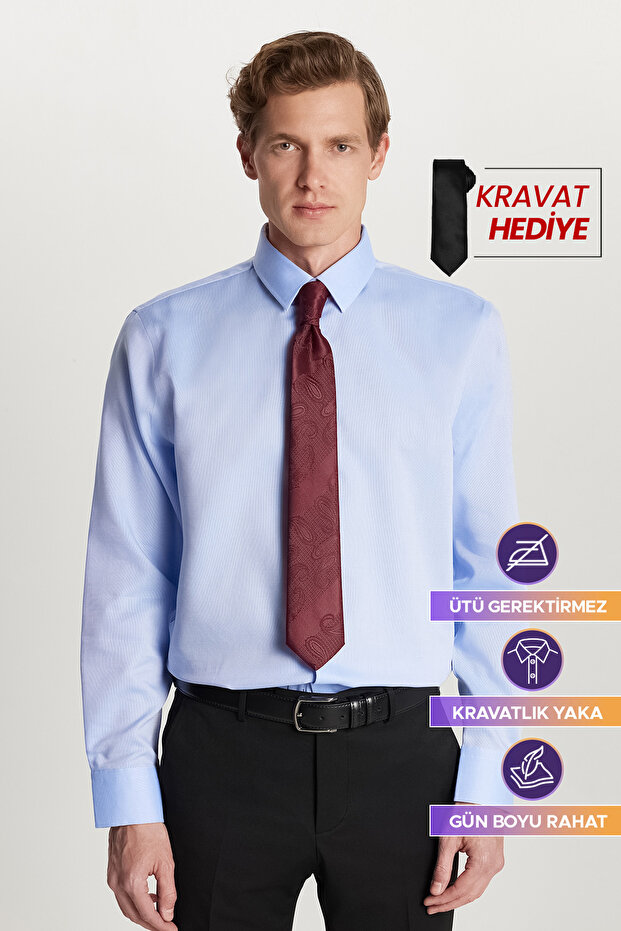 Slim Fit Blue Non-Iron 100% Cotton Eco-Friendly Ecotex Certified Shirt