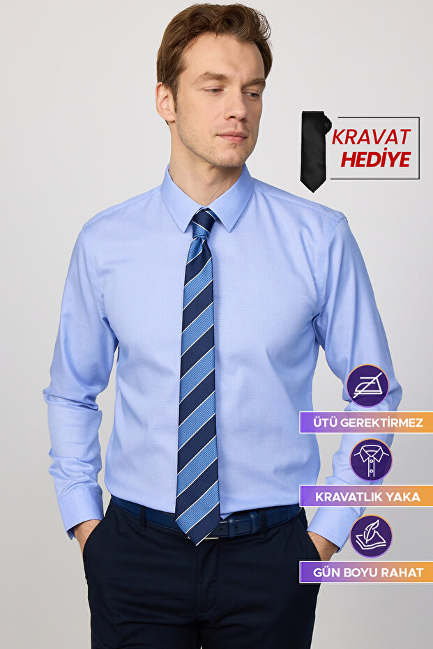 Men's Slim Fit Slim Fit Long Sleeve Non-Iron No-Iron Blue Shirt
