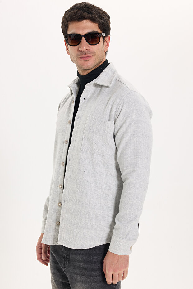 Men's Regular Fit Classic Cut Lumberjack Single Pocket Dobby Gray Winter Shirt