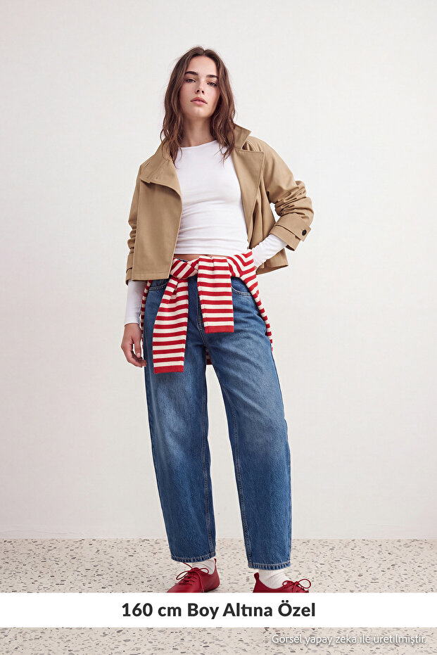 Petite Mavi Normal Bel Bilek Boy Barrel Jeans TWOAW27JE00245