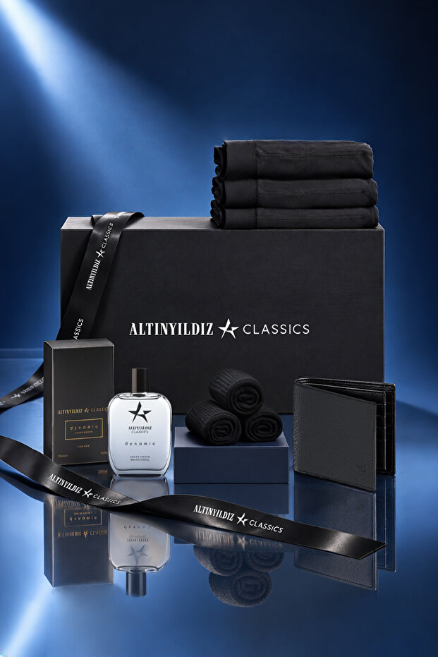 Men's Black Special Gift Boxed 3-Piece Boxer-Perfume (100 ml)-Wallet-3-Piece Socks Groom's Bundle Accessory Set