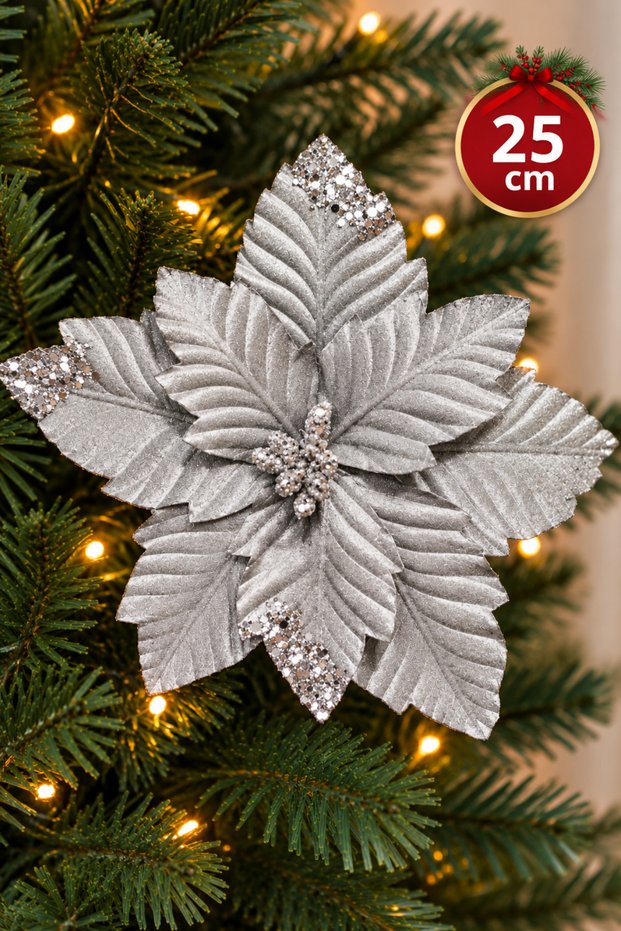 Silver Horse Flower 25 cm Large Size Artificial Flower Christmas Pine Tree New Year Decor Velvet Wide Leaves