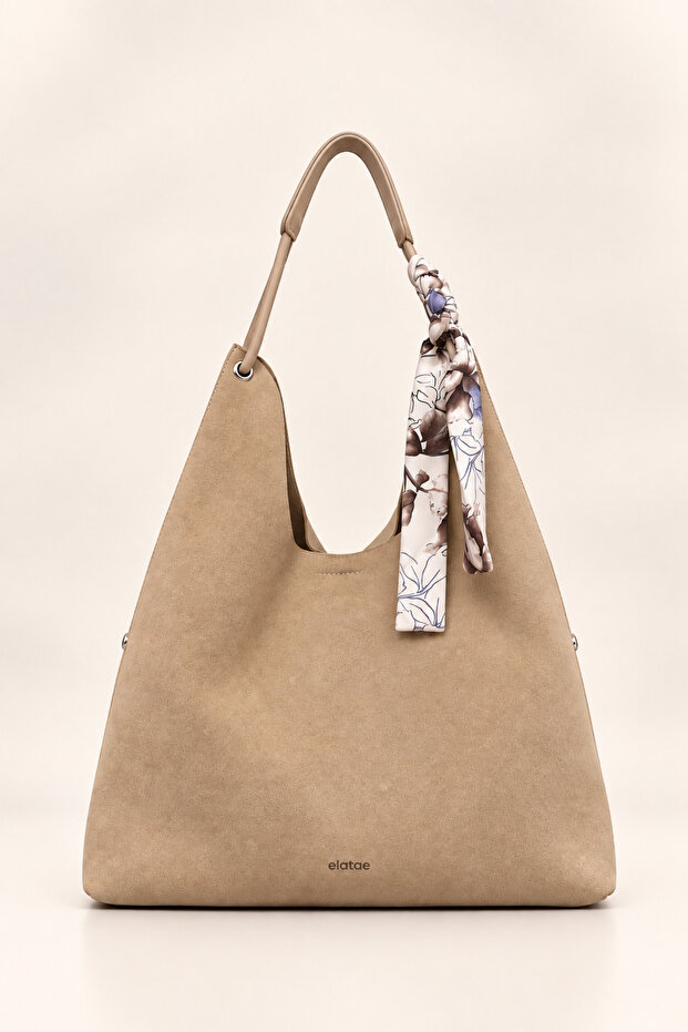 Women's Shoulder Bag Genuine Suede Leather Large Size Shopper Large Volume Shawl Detailed Daily Bag Elt3009