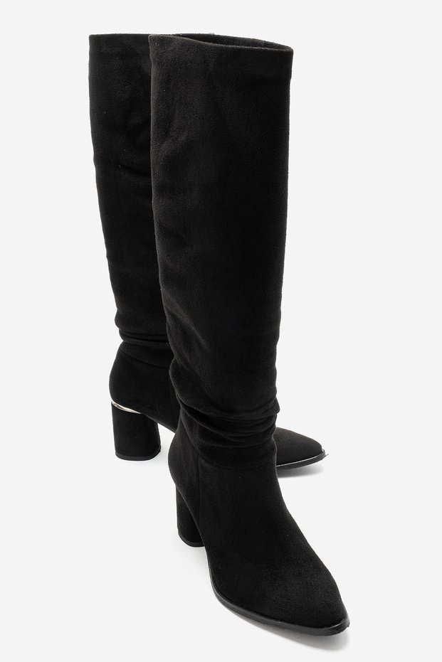 120 Black Suede Bellows Women's Boots, Pack of Block Heel