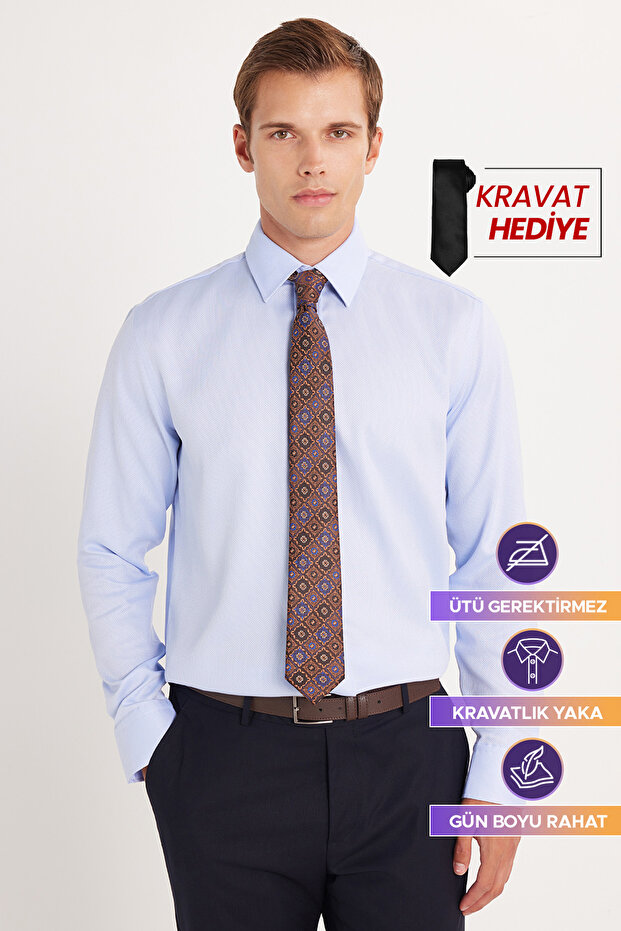 Regular Fit Blue Non-Iron 100% Cotton Eco-Friendly Ecotex Certified Shirt