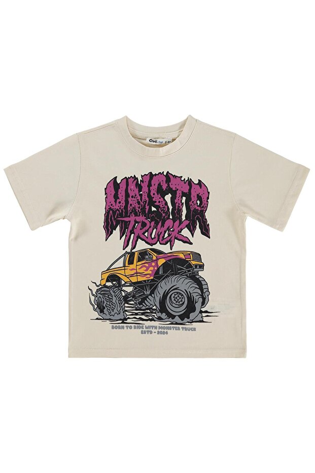 Mnstr Truck Printed T-Shirt for 2-5 Years - Ecru