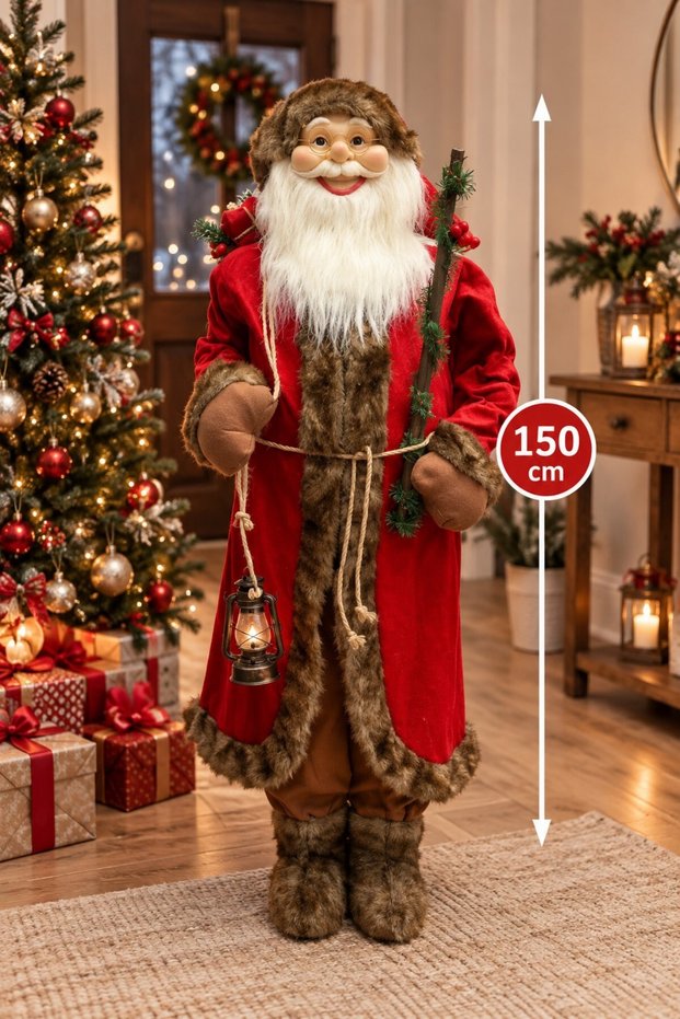 150 cm Mega Size Santa Claus Figure Special Prime Series Red Furry Christmas New Year Pine Tree Decor