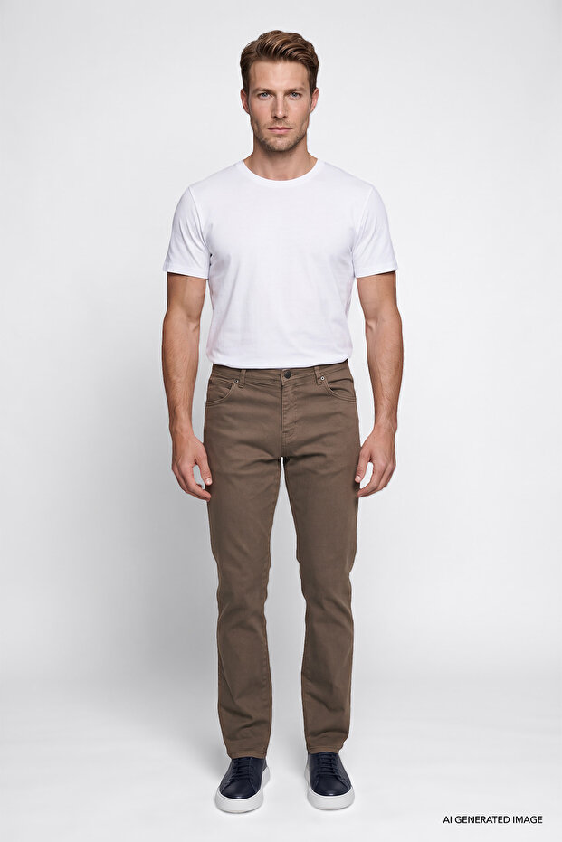 Normal Bel Slim Fit Brown Men's Chino Pants W12S Texas 360