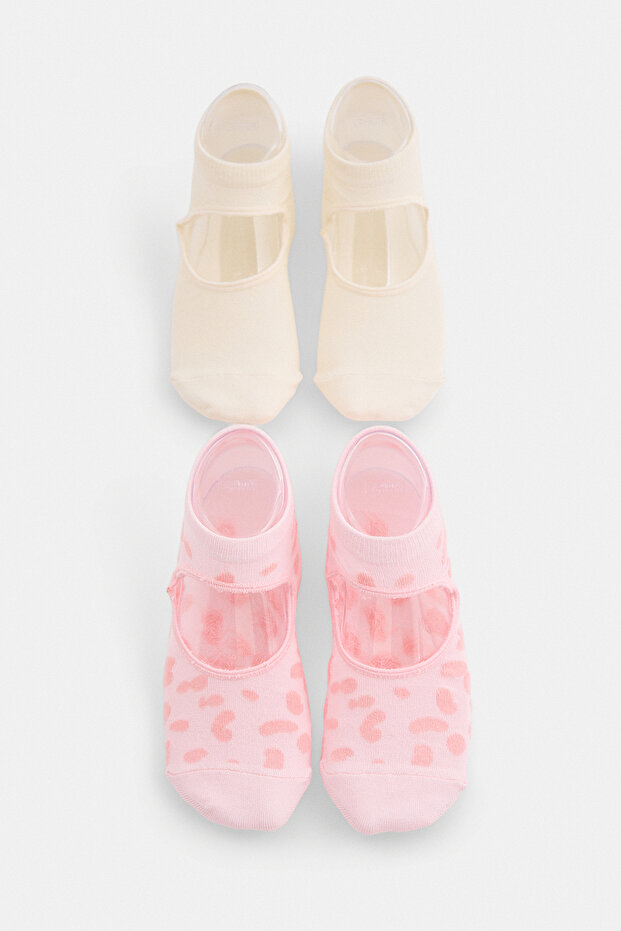 Ecru-Pink 2-Piece Animal Jacquard Knitted Socks Thmaw27Co00053