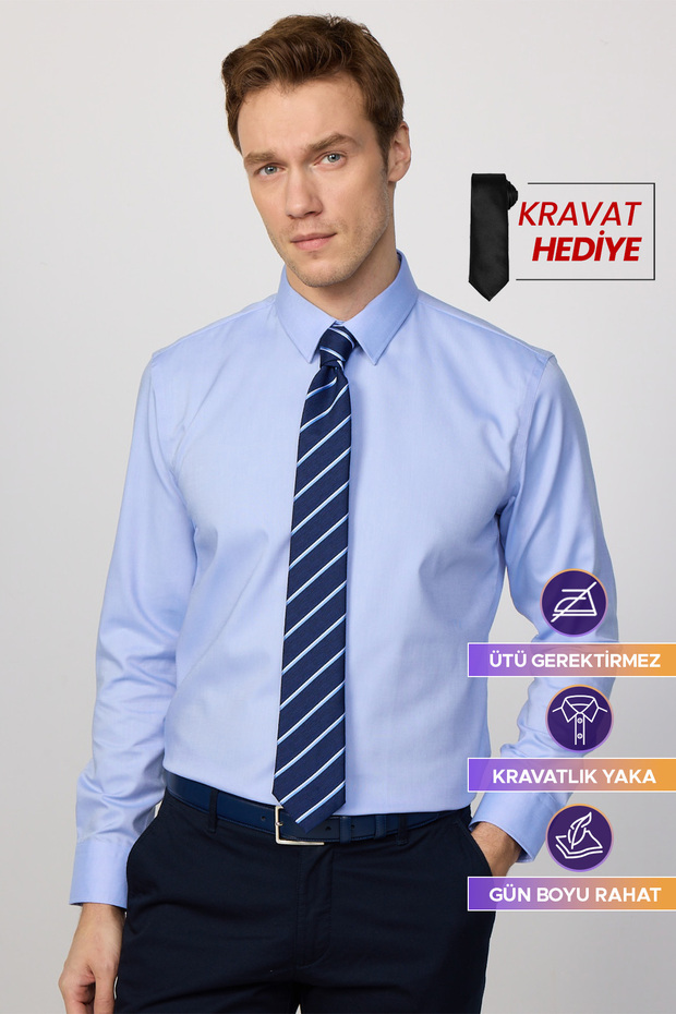 Men's Slim Fit Slim Fit Long Sleeve Non-Iron No-Iron Blue Shirt