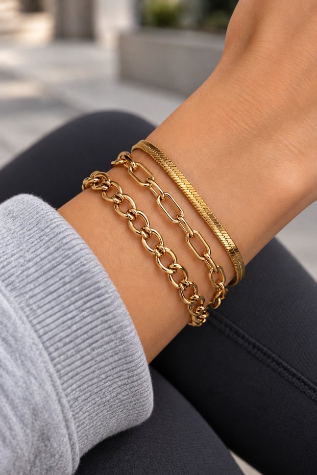 Yellow Plated Steel 3-Piece Bracelet Set