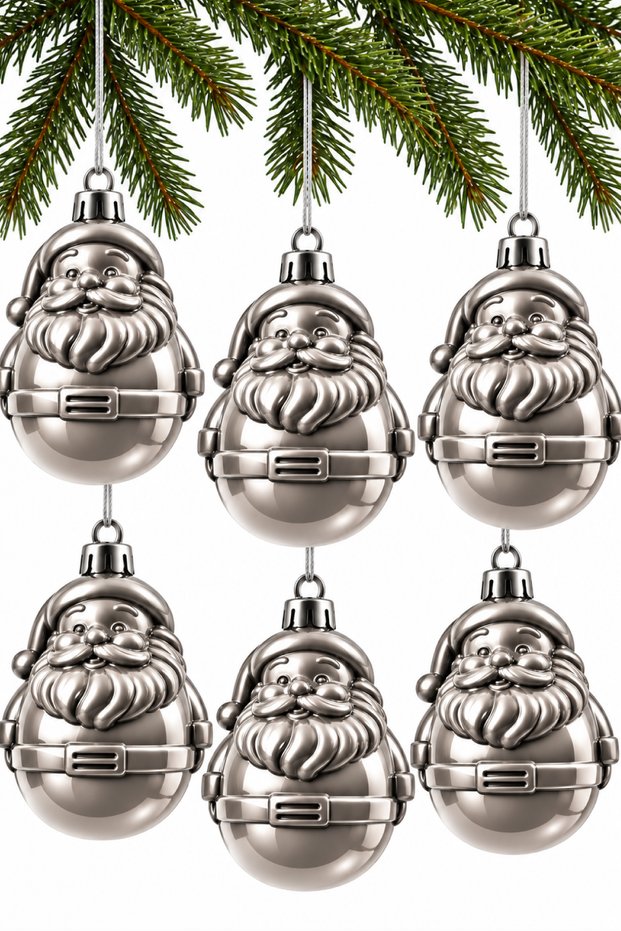 6-Piece 8.5 cm Christmas Pine Tree Ornament with Santa Claus Figure