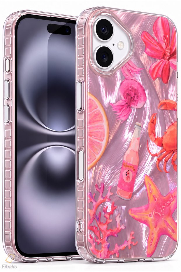 iPhone 17 Case Hologram Crab Coral Tropical Sea Pattern Transparent Silicone |   Internally Printed, Camera Protected, Airbag Corner, Shock Absorbing Premium Cover Phone Case