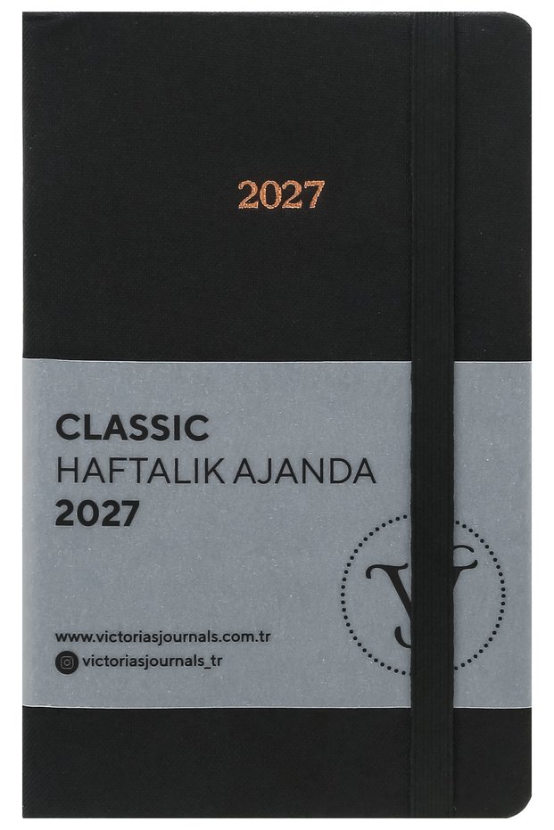 Classic 2027 Weekly Planner – Linen Textured Hard Cover, 9X14 Cm, Elastic, Pocketed – Black