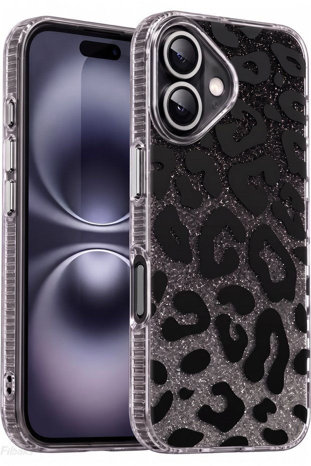 Glitter Leopard iPhone 17 Case Glitter Leopard Transparent Phone Case Glitter Leopard Pattern Premium Protection Hard Silicone Black