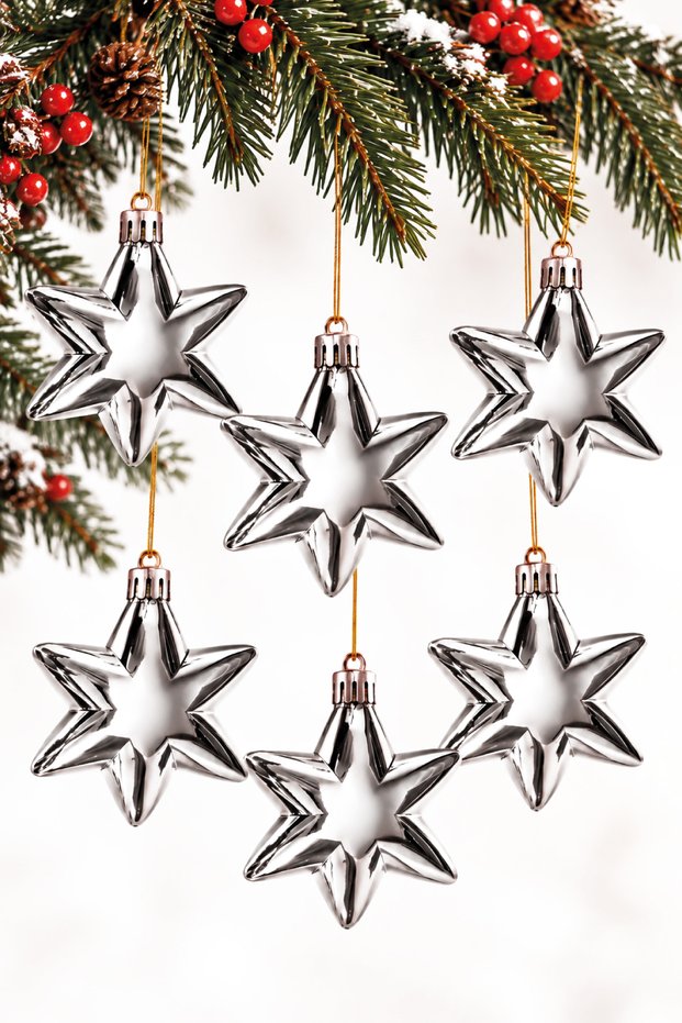 Set of 6 8 cm 6-Pointed Star Christmas Pine Tree Ornaments