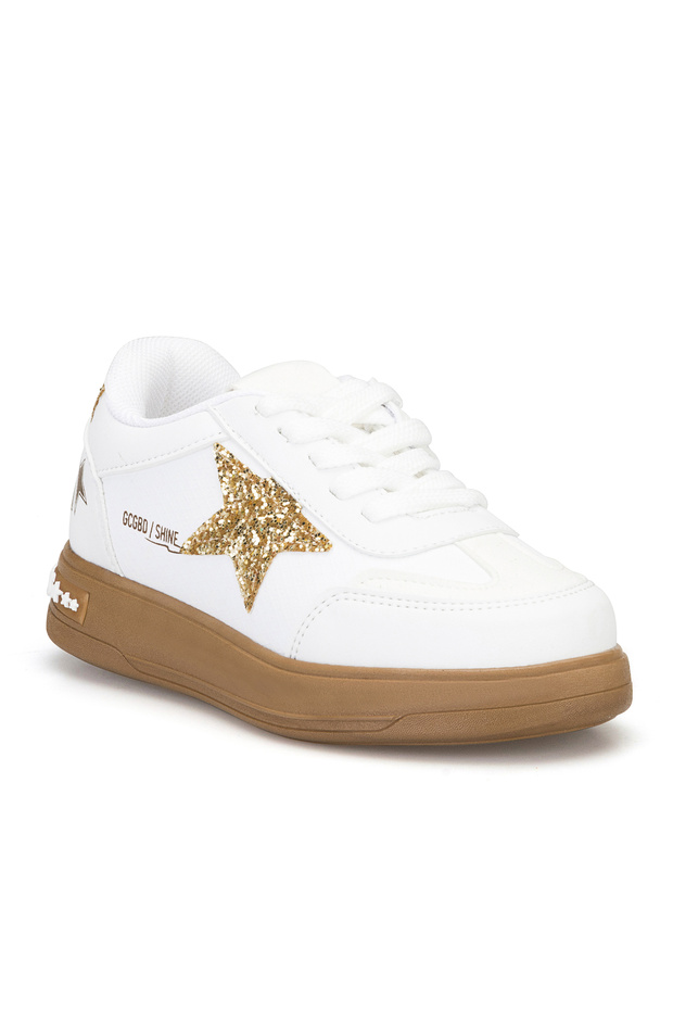 Kids Ds Opera White Gold Children's Sneaker Casual Sports Lace-Up Shoes