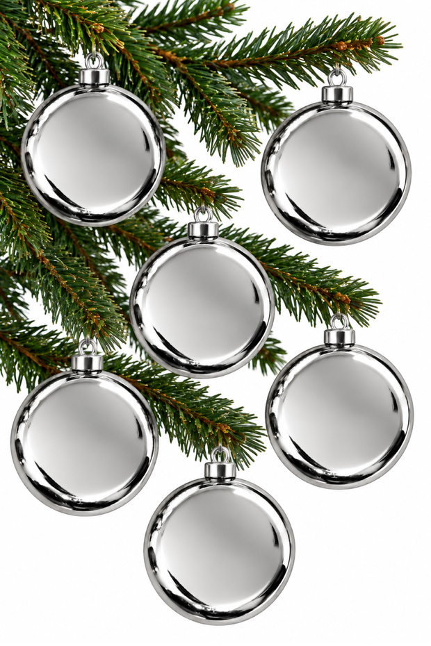 Set of 6 8 cm Round Christmas Pine Tree Ornaments