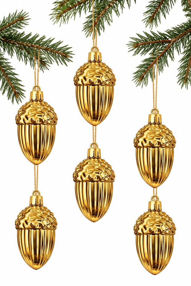 6-Piece 7 cm Christmas Pine Tree Ornament with Palamut Figure