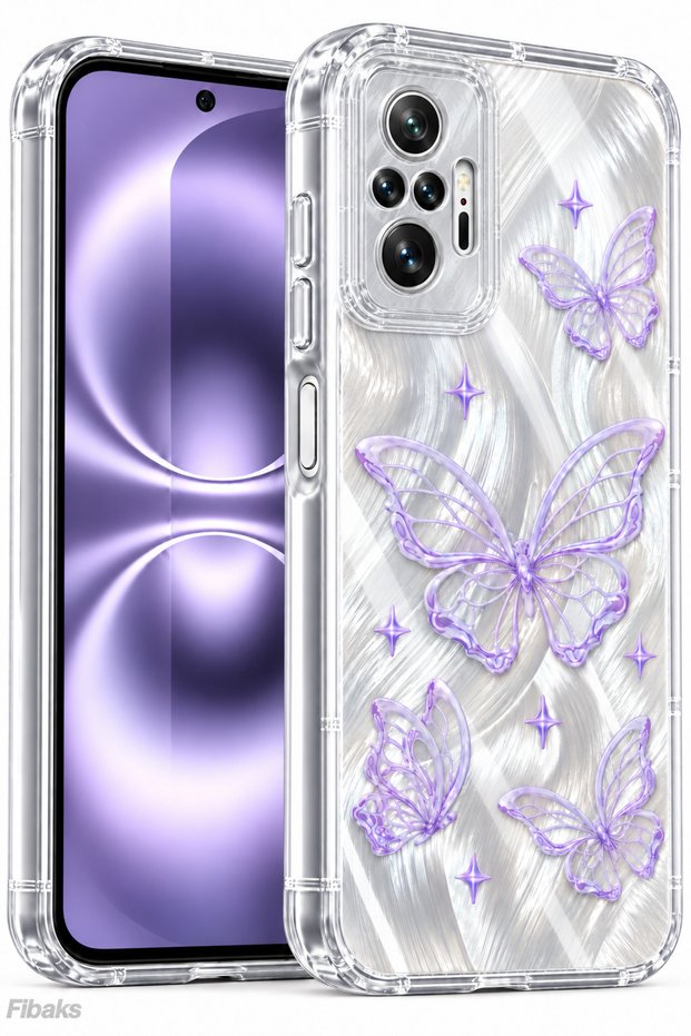 Redmi Note 10 Pro Case with Camera Protection, Shiny Hologram Butterfly Pattern, Shock Absorbing