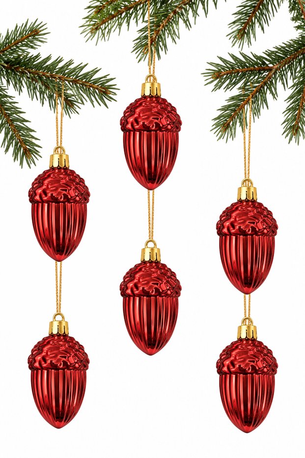 6-Piece 7 cm Christmas Pine Tree Ornament with Palamut Figure