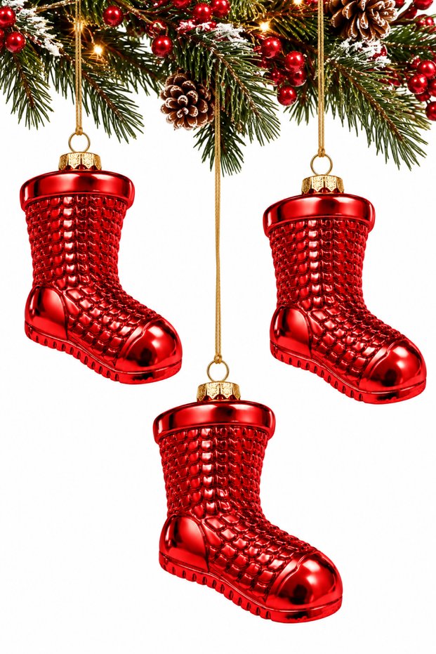 3-Piece 11 cm Christmas Pine Tree Ornament with Booties Figures