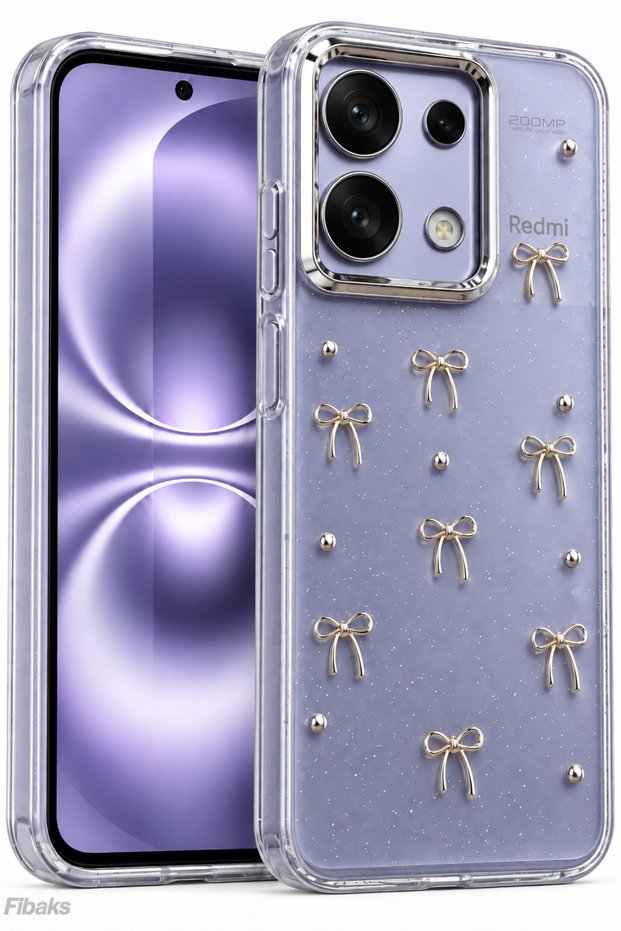 Redmi Note 13 Pro 4g Case with Bow Pattern Transparent Glitter Silver Camera Protrusion Shiny Cover