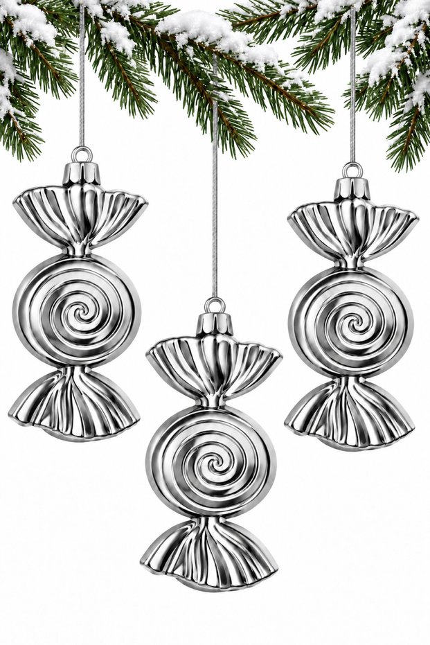 3-Piece 14 cm Candy Christmas Pine Tree Ornament