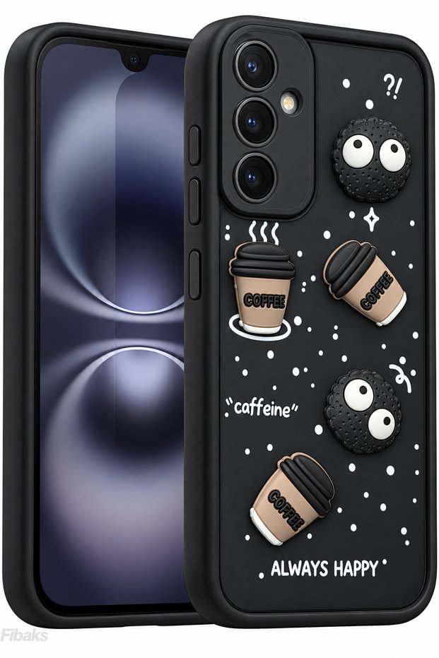 Galaxy A14 Case Designed with Patterned Camera Protection Coffee Cookie Black Soft Silicone Cover