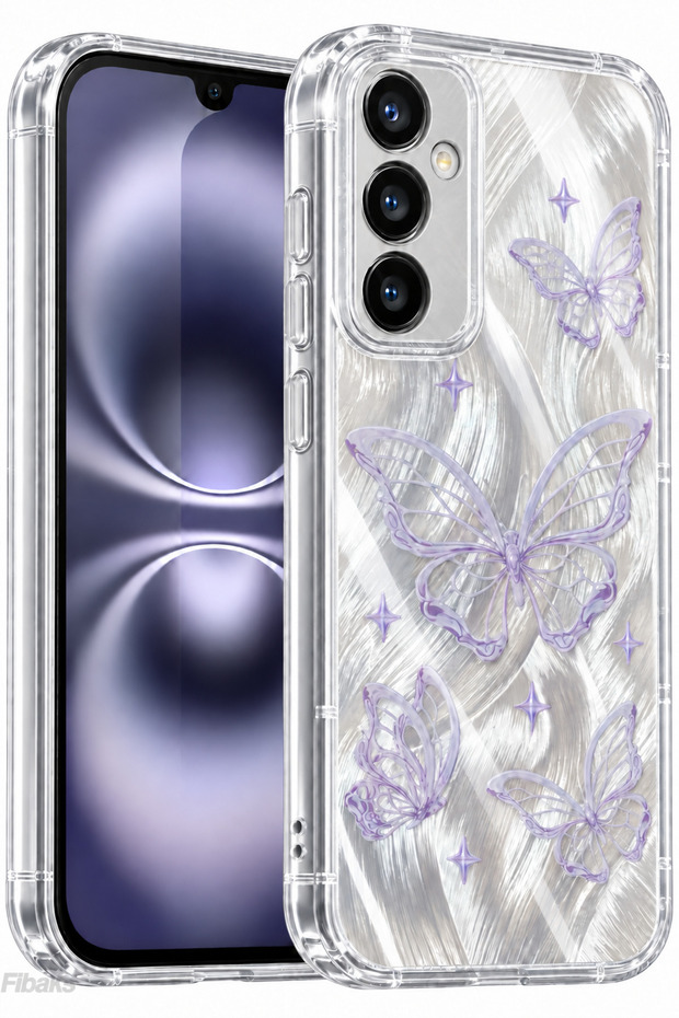 حافظة لهاتف Galaxy S23 Fe مع حماية للكاميرا، نمط فراشة ثلاثية الأبعاد لامعة، سيليكون ممتص للصدمات