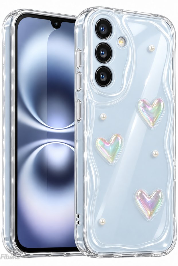Galaxy S24 Fe Case 3D Heart Pearl Design Pattern Clear Silicone Cover with Camera Protection
