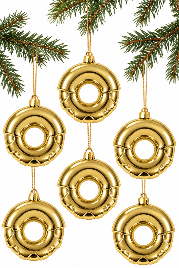 Set of 6 8 cm Donut Christmas Pine Tree Ornaments