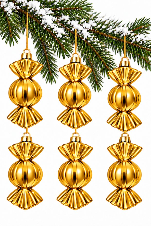 Set of 6 8 cm Bonbon Candy Christmas Pine Tree Ornaments