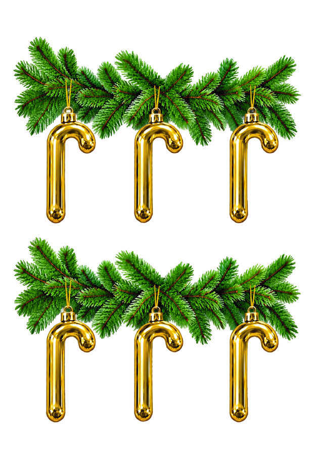 Set of 6 10 cm Candy Cane Christmas Pine Tree Ornaments
