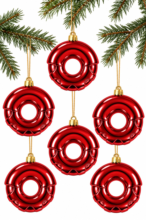 Set of 6 8 cm Donut Christmas Pine Tree Ornaments
