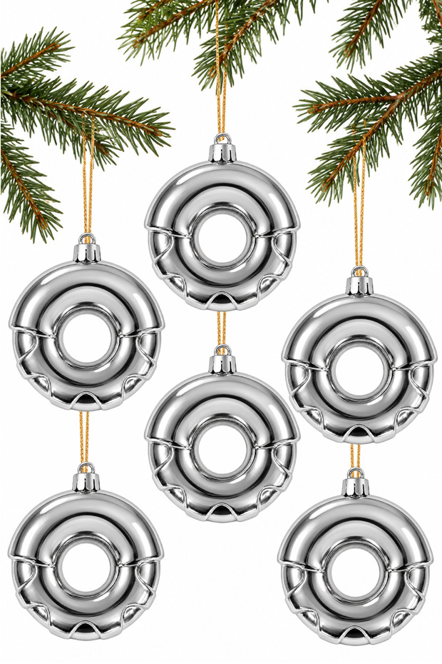 Set of 6 8 cm Donut Christmas Pine Tree Ornaments