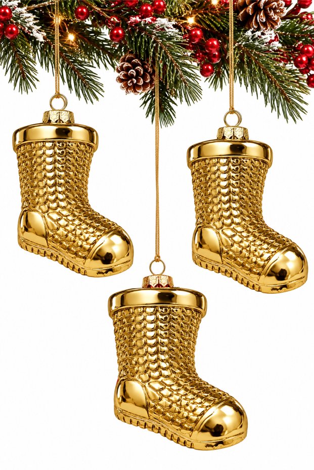 3-Piece 11 cm Christmas Pine Tree Ornament with Booties Figures