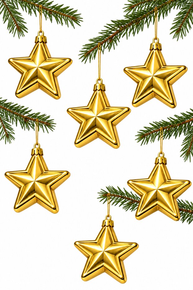 Set of 6 7 cm 5-Pointed Star Christmas Pine Tree Ornaments