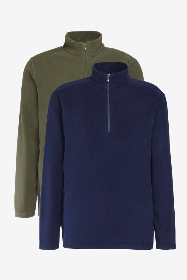 Unisex 2-Pack Standard Fit Mock Neck Cold-Proof Sweatshirt Fleece Navy Blue-Khaki