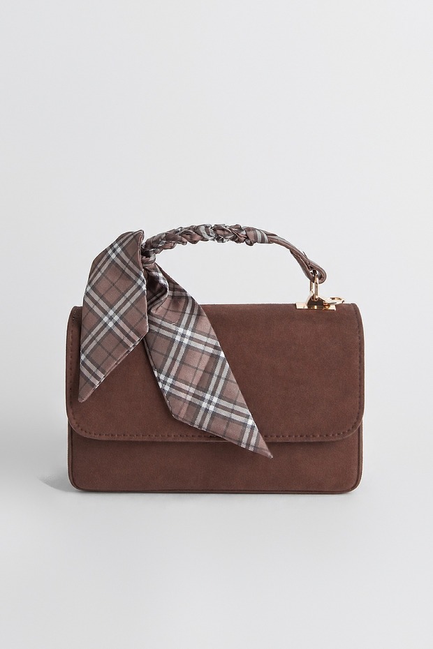 Women's Lavender Brown Suede Scarf Gift Covered 2-Compartment Mini Magnet Closure Hand and Shoulder Bag