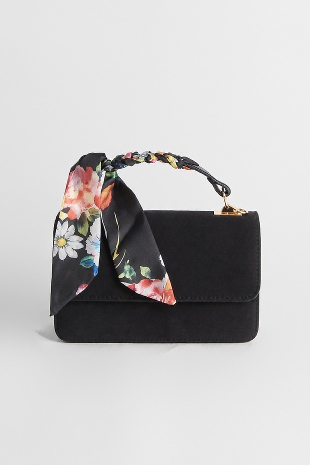 Women's Lavender Black Suede Scarf Gift Covered 2-Compartment Mini Magnet Closure Hand and Shoulder Bag