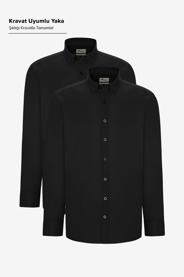 Men's Black 2-Pack Cotton Oxford Easy-Iron Slim Fit Slim Fit Shirt Pack