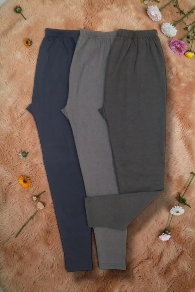 Winter Leggings 3-Pack Anthracite Smoked Navy Blue Elastic Waist Ribbed Long Comfortable Cut