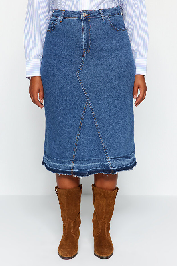 Mavi Renk Bloklu Denim Etek TBBAW24AZ00025 - 10