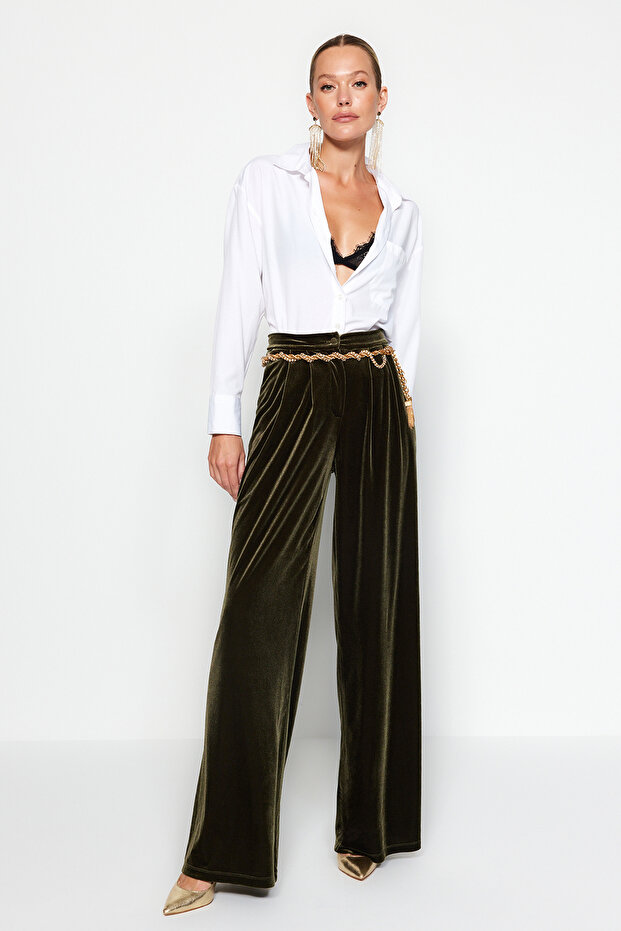 Limited Edition - Khaki Velvet Trousers Tpraw23Pl00017 - 2