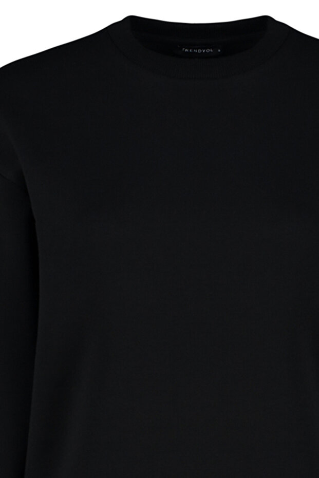 Siyah Kalın İçi Polarlı Regular/Normal Kalıp Bisiklet Yaka Basic Örme Sweatshirt TWOAW24SW00101 - 9