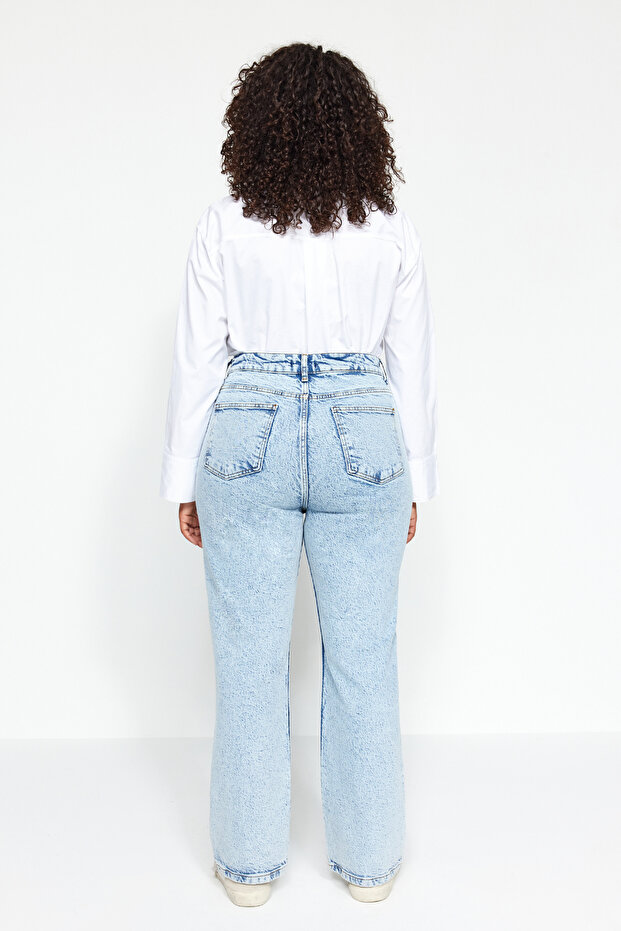More Sustainable Açık Mavi Yüksek Bel Comfort/Orta Esnek Straight Fit Jeans TBBAW24CJ00045 - 9